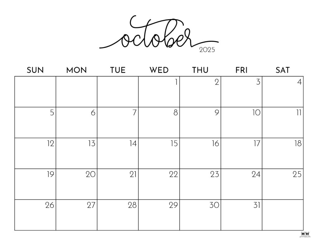 October 2025 Calendars - 107 Free Printables | Printabulls inside Free Printable October Calendar 2025