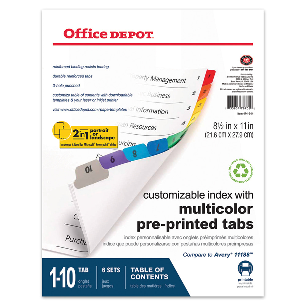 Office Depot Brand Plain Dividers With Tabs And Labels White 8 Tab with Office Depot Printable Label Template 6400087