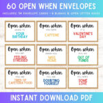Open When Letters Envelope Cards For College Student Or Going Away With Free Printable Open When Letters Labels