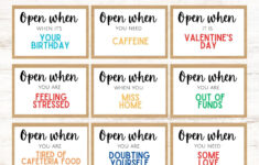 Open When Letters Envelope Cards For College Student Or Going Away with Free Printable Open When Letters Labels