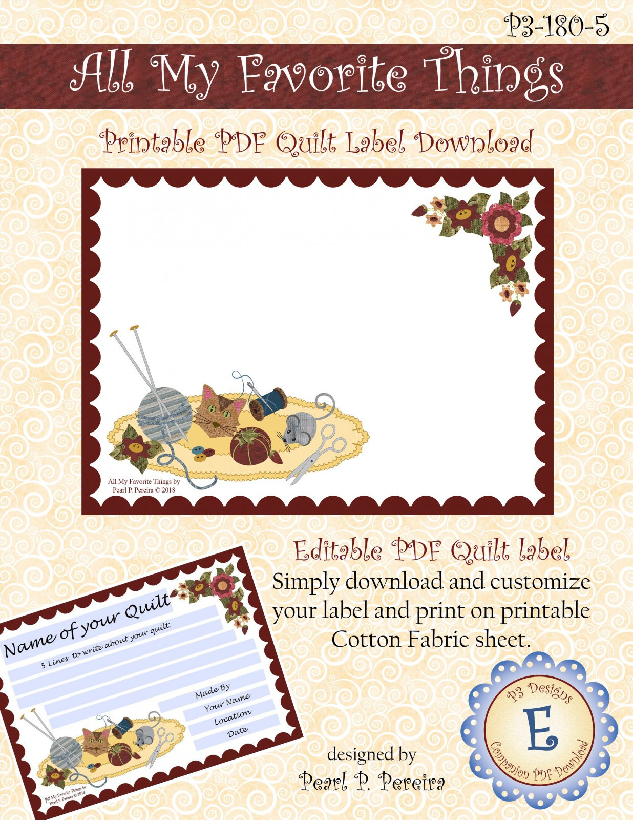 P3-180-5 All My Favorite Things - Printable Quilt Label Pdf Download with Quilt Label Templates Printable