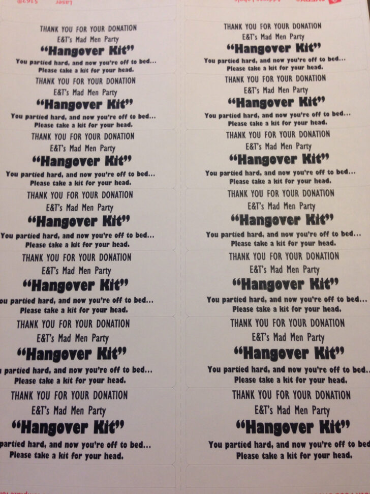 Hangover Kit Label Printable