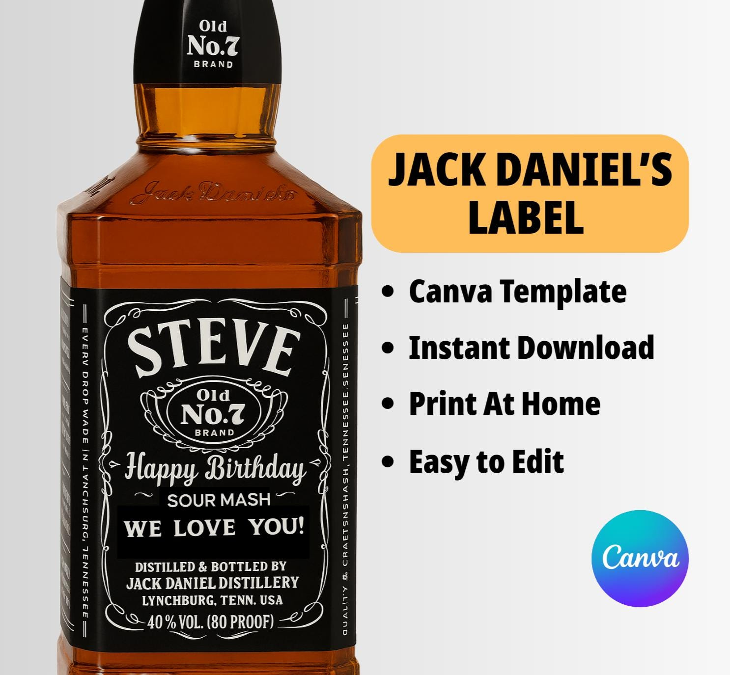 Personalized Jack Daniels Label Template - Etsy.de inside Jack Daniels Printable Label