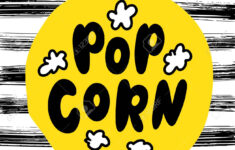 Popcorn Text Label With Popping. Hand Drawn Typography Sign. Black inside Popcorn Label Printable Free