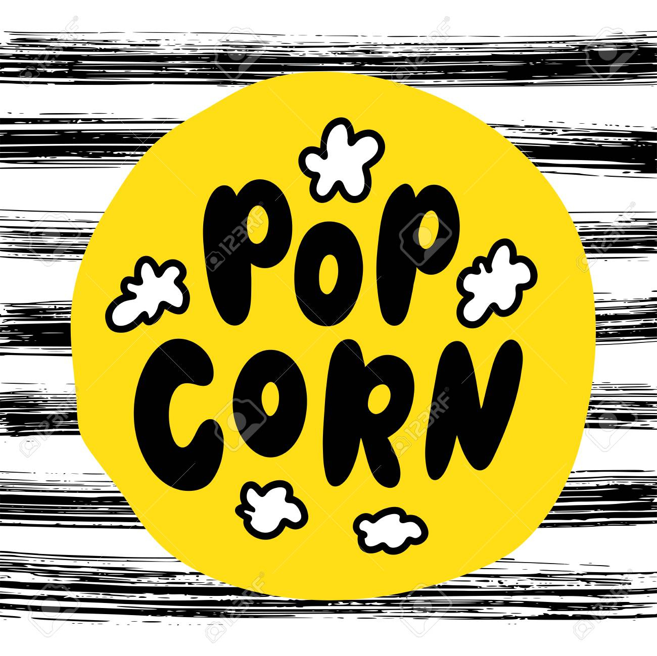 Popcorn Text Label With Popping. Hand Drawn Typography Sign. Black inside Popcorn Label Printable Free