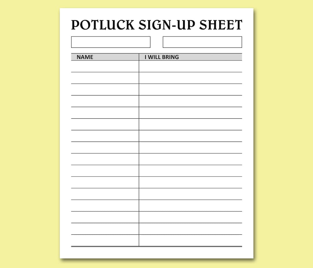 Potluck Sign Up Sheet, Feiertage Events Potluck Brunch Dinner in Free Printable Potluck Sign Up Sheet