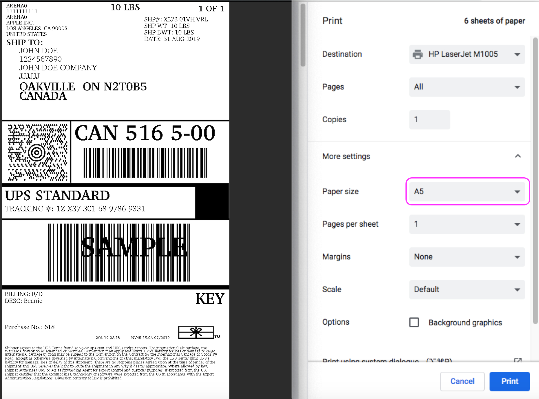 Print Ups Shipping Labels With Thermal Printers From Woocommerce regarding Printable Ups Shipping Label