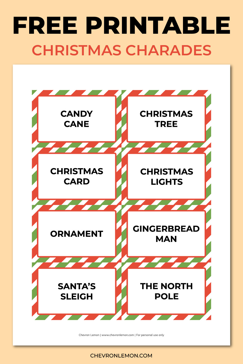 Printable Christmas Charades - Chevron Lemon pertaining to Free Printable Christmas Charades Game