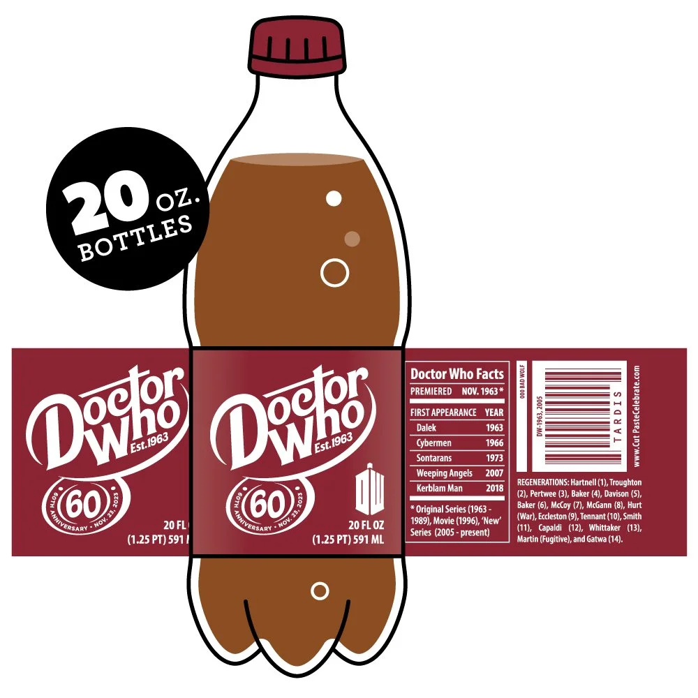 Printable Doctor Who Drink Labels - 20 Oz. Bottles - Cut Paste Celebrate | Cut Paste Celebrate | Printable Projects &amp;amp; Svg Cut Files regarding Printable Dr Pepper Label