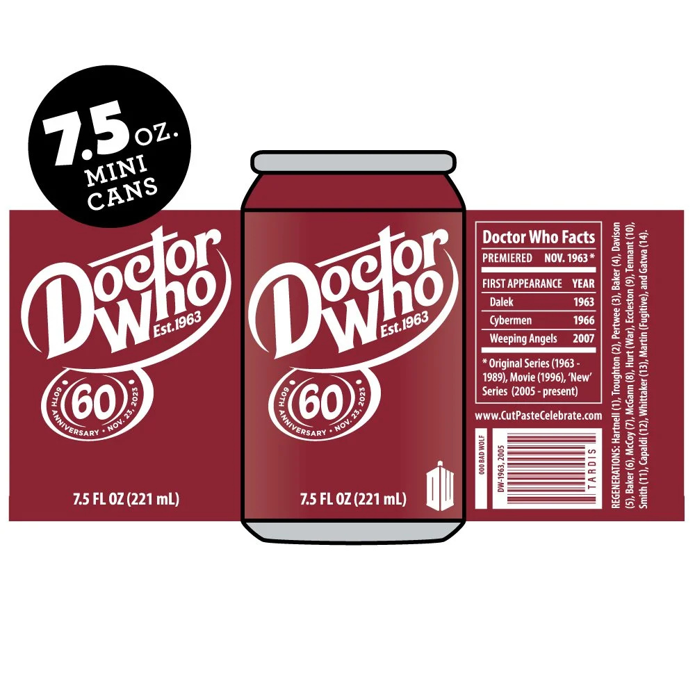 Printable Doctor Who Drink Labels - 7.5 Oz Mini Cans - Cut Paste throughout Printable Dr Pepper Label
