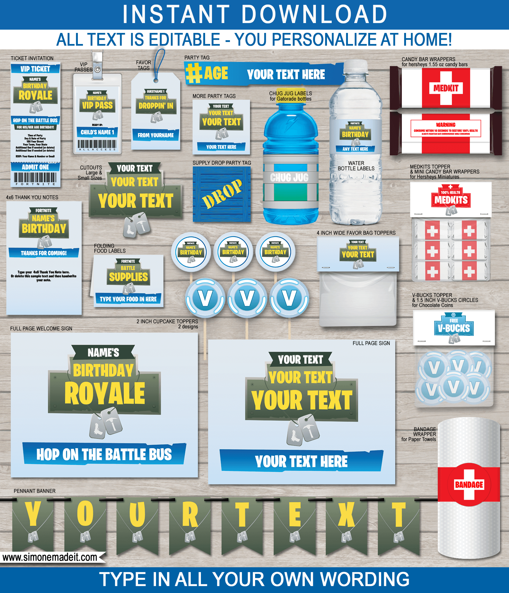 Printable Fortnite Birthday Party Decorations &amp;amp; Invitations regarding Free Printable Fortnite Drop Label