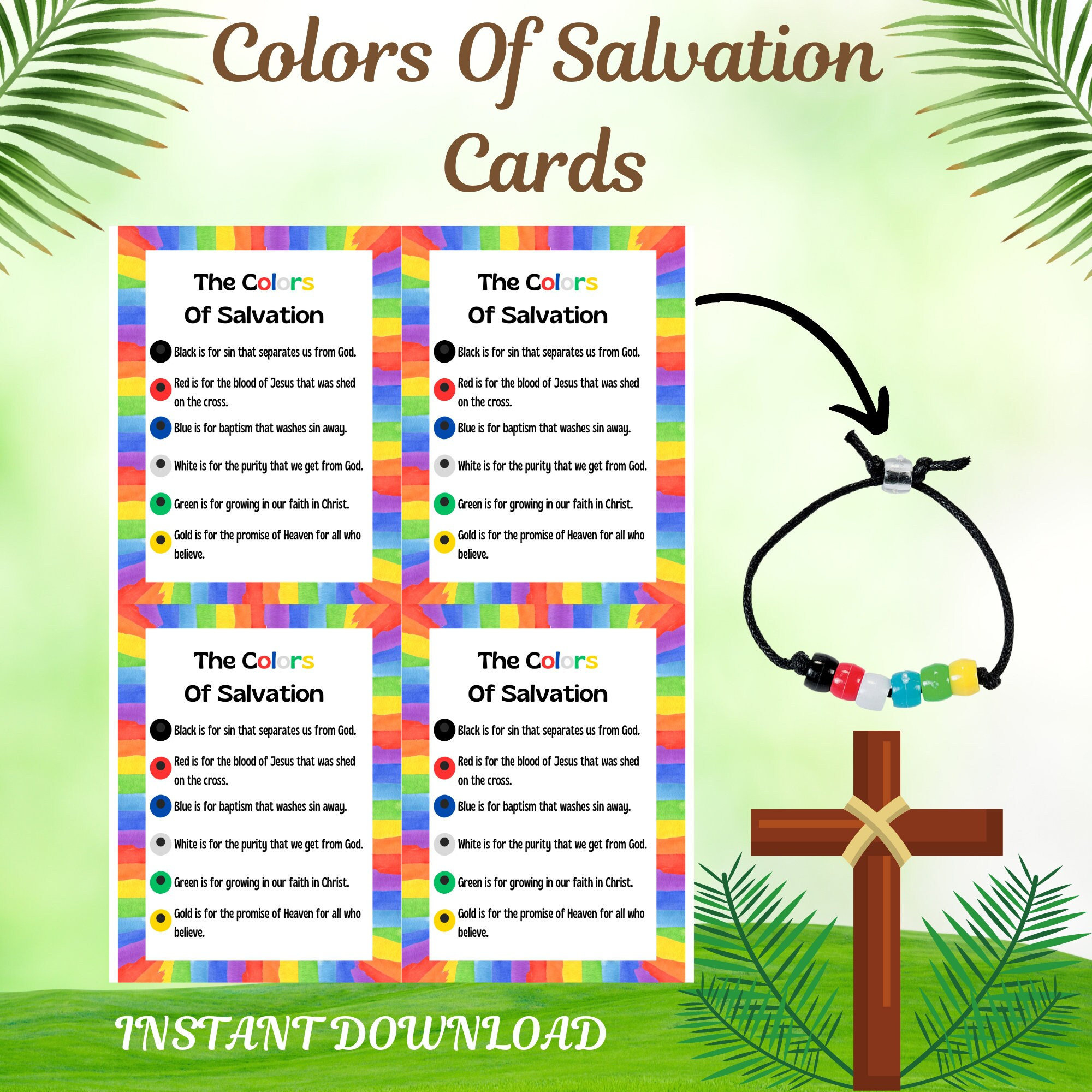 Printable Gospel Card, Salvation Bracelet, Sunday School Printables, Christian Bead Bracelet, Printable Religious Cards, Church Printables within Free Printable Salvation Bracelet Cards