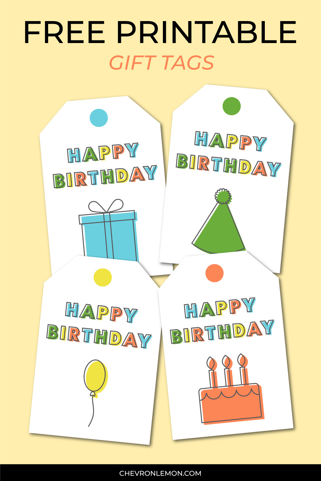 Printable Happy Birthday Gift Tags - Chevron Lemon with Printable Birthday Labels Free