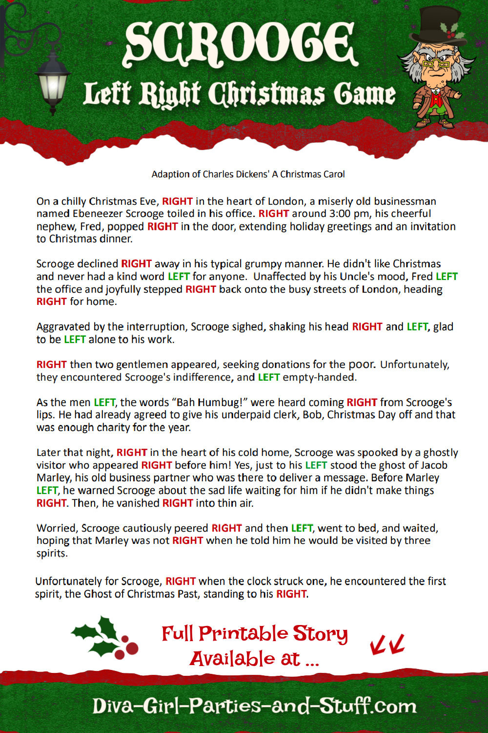 Printable Left Right Christmas Game Story Of Scrooge pertaining to Free Printable Left Right Christmas Games