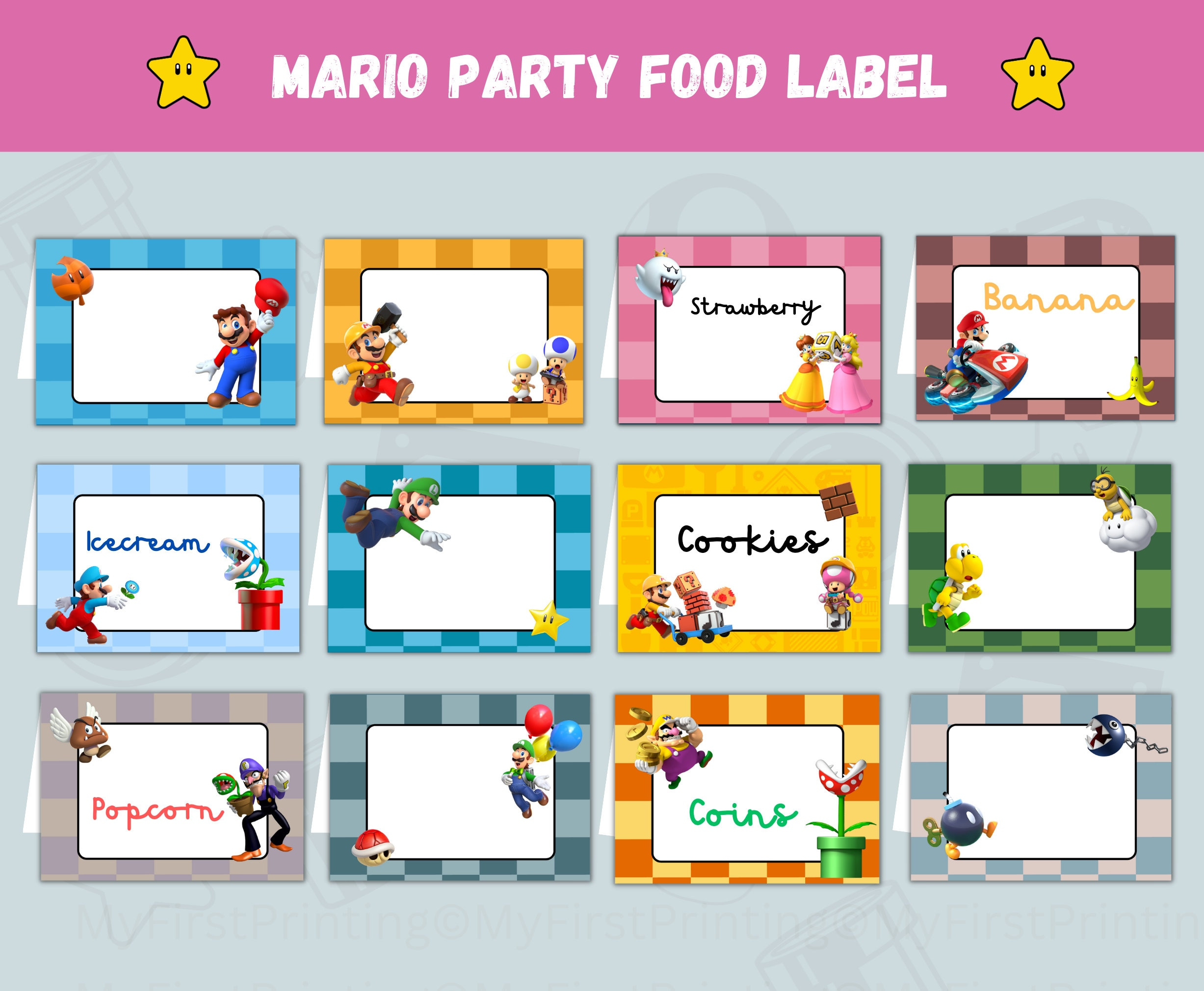 Printable Mario Party Food Label - Editable On Canva - Super Mario with regard to Free Printable Super Mario Party Food Labels
