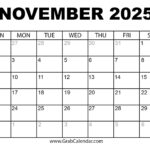 Printable November 2025 Calendar Pertaining To Free Printable November 2025 Calendar