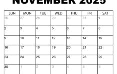 Printable November 2025 Calendar pertaining to Free Printable November 2025 Calendar
