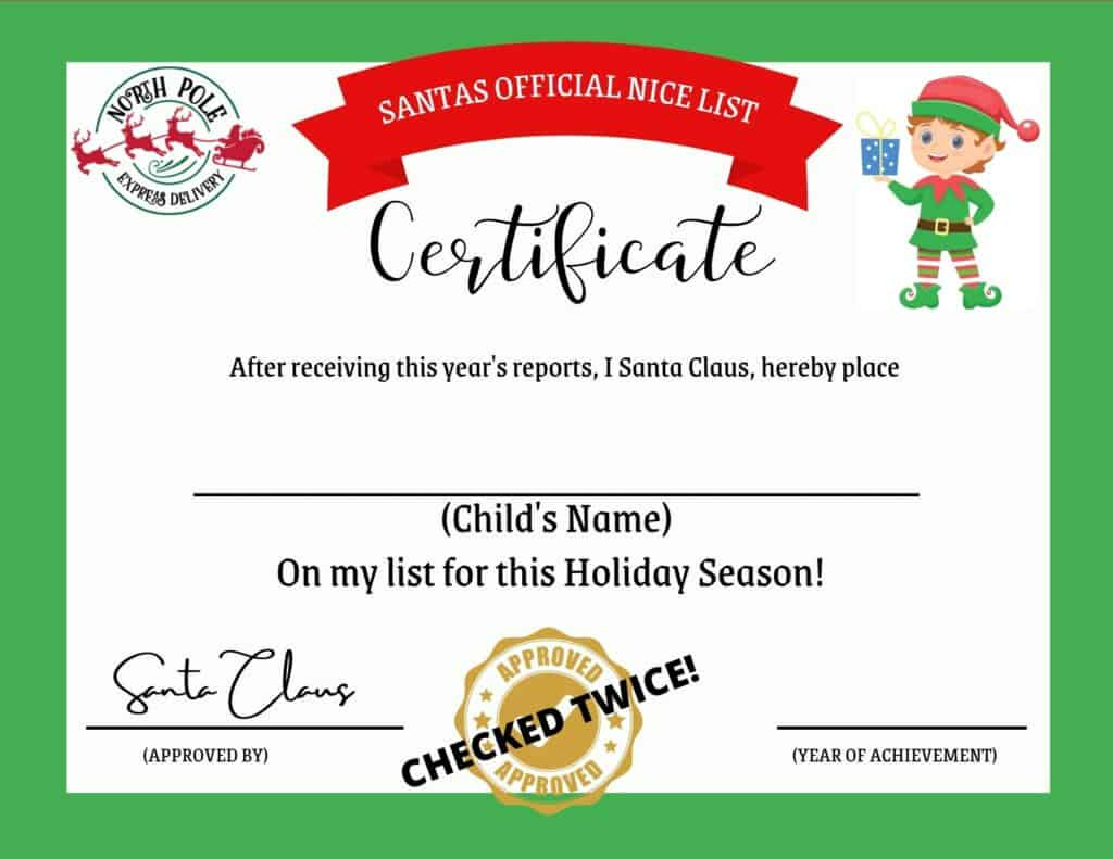 Printable Santa Nice List Certificate - My Printable Home pertaining to Free Printable Nice List Certificate