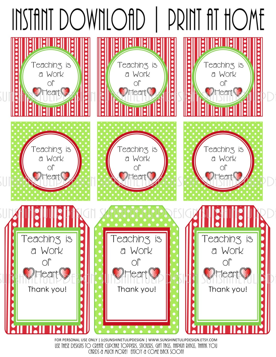 Printable Teacher Appreciation Tags, Teaching Is A Work Of Heart pertaining to Printable Teacher Appreciation Labels