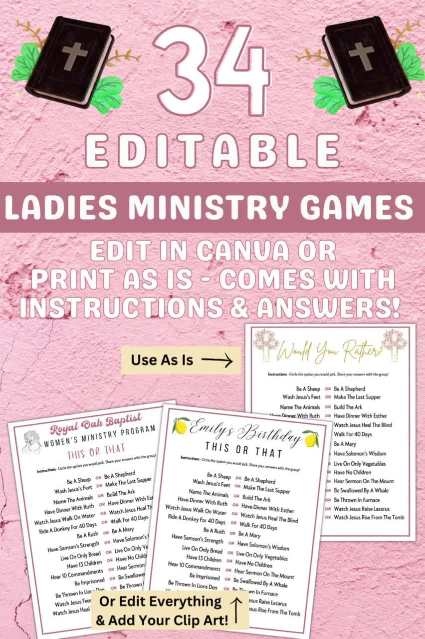 Printable Womens Ministry Games Bible Study Group Retreat Activities | Christian Games For Adults | Ladies Editable Fellowship Bundle in Free Printable Games For Women&amp;#039;S Ministry