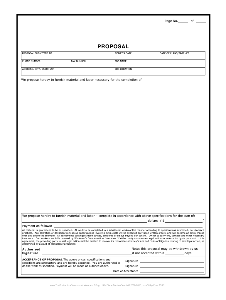 Prop-003 Form - Fill Online, Printable, Fillable, Blank - Pdffiller inside Free Printable Contractor Bid Forms