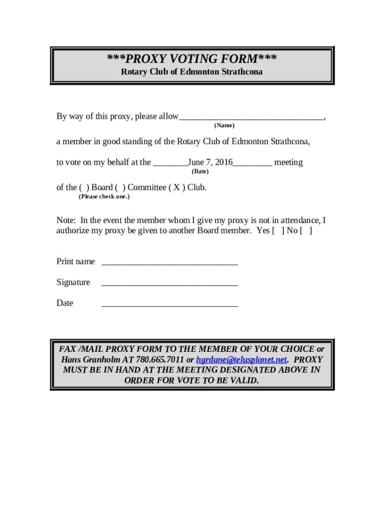 Proxy Voting Form Template Free Download: Fill Out &amp;amp; Sign Online regarding Free Printable Hoa Proxy Form