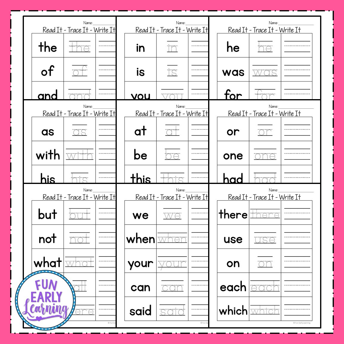 Read It – Trace It – Write It – Fry&amp;#039;S First 100 Sight Words – Fun intended for Free Printable Worksheets Kindergarten Sight Words