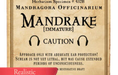 Realistic Mandrake Label, Printable Sticker Prop Potter Herbology within Printable Mandrake Harry Potter Label