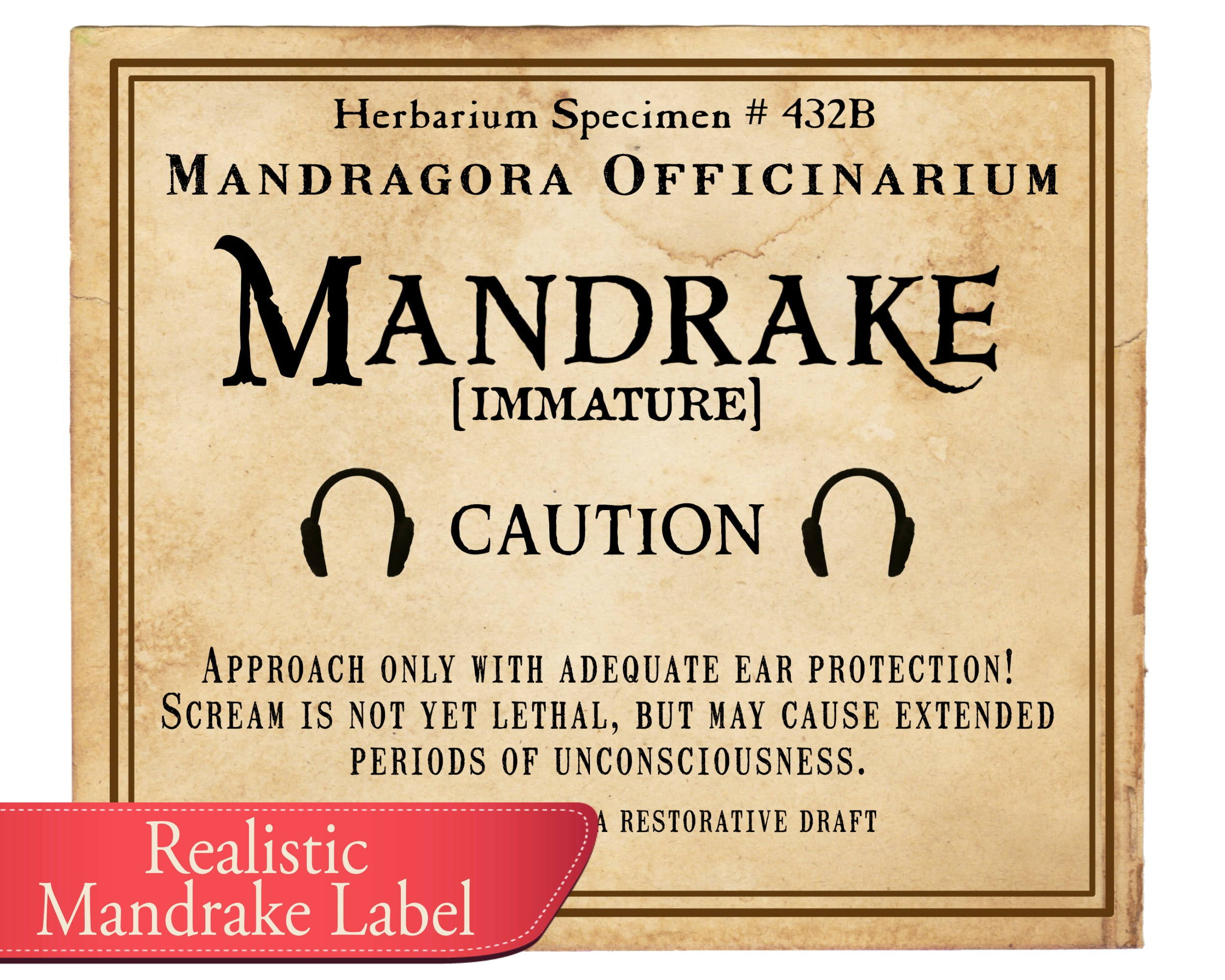 Realistic Mandrake Label, Printable Sticker Prop Potter Herbology within Printable Mandrake Harry Potter Label