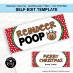 Reindeer Poop Bag Toppers | Funny Editable Christmas Treat Bag With Reindeer Poop Labels Free Printable