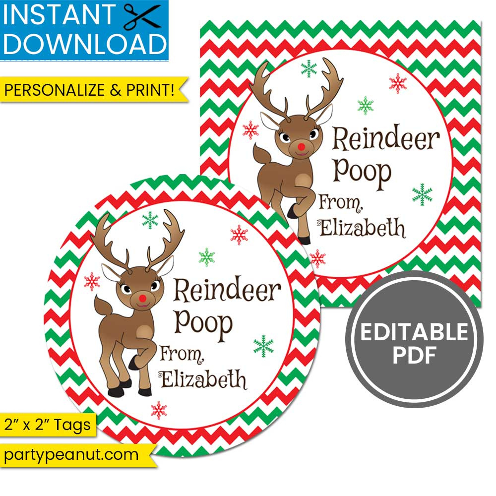 Reindeer Poop Tags Christmas Gift Tags - Party Peanut in Reindeer Poop Labels Free Printable