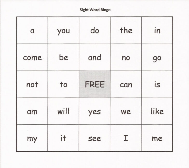 Free Printable Sight Word Bingo