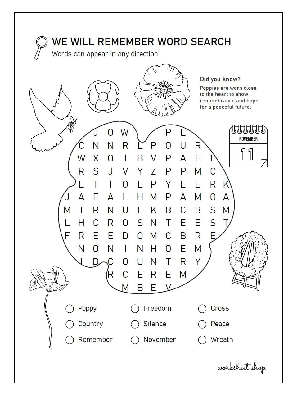 Remembrance/ Veterans Day – Worksheet Shop regarding Free Printable Veterans Day Worksheets