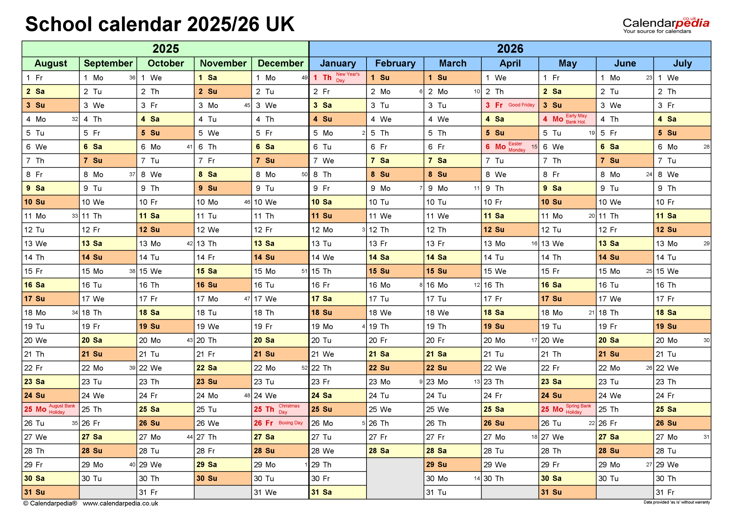 School Calendars 2025/26 Uk - Free Printable Pdf Templates pertaining to Free Printable School Calendar 2025-26