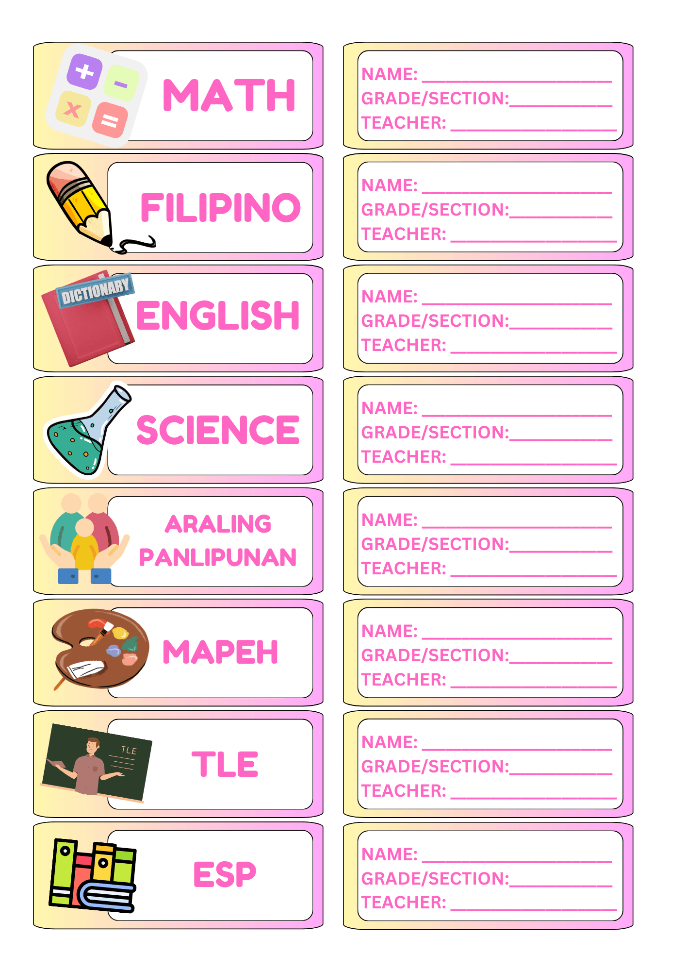 School Subject Labelsjsprintingservices11 - Raket.ph with regard to Subjects Label Printable