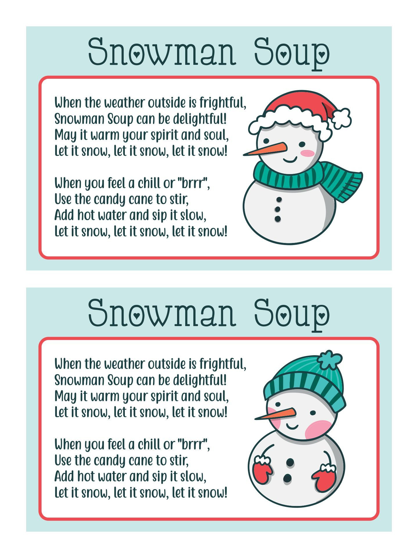 Snowman Soup Labels - 10 Free Pdf Printables | Printablee intended for Free Printable Snowman Soup Labels