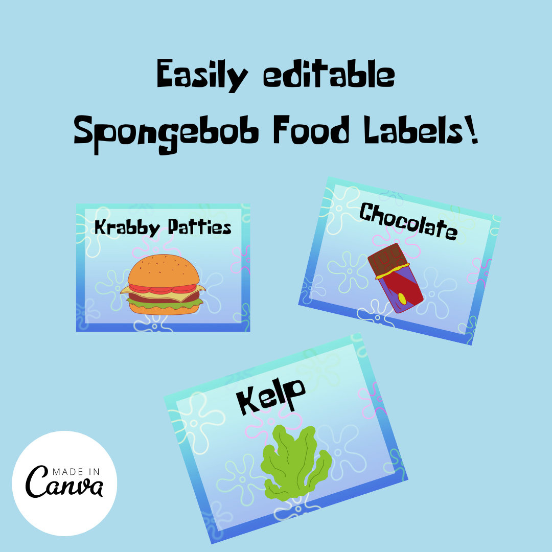 Spongebob Food Label - Etsy with Spongebob Food Labels Free Printable