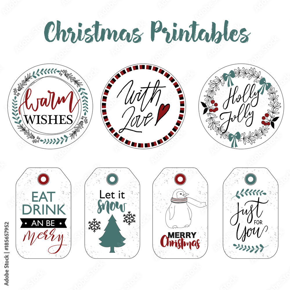 Stock-Illustration „Christmas Labels And Stickers Design With for Merry Christmas Labels Printable