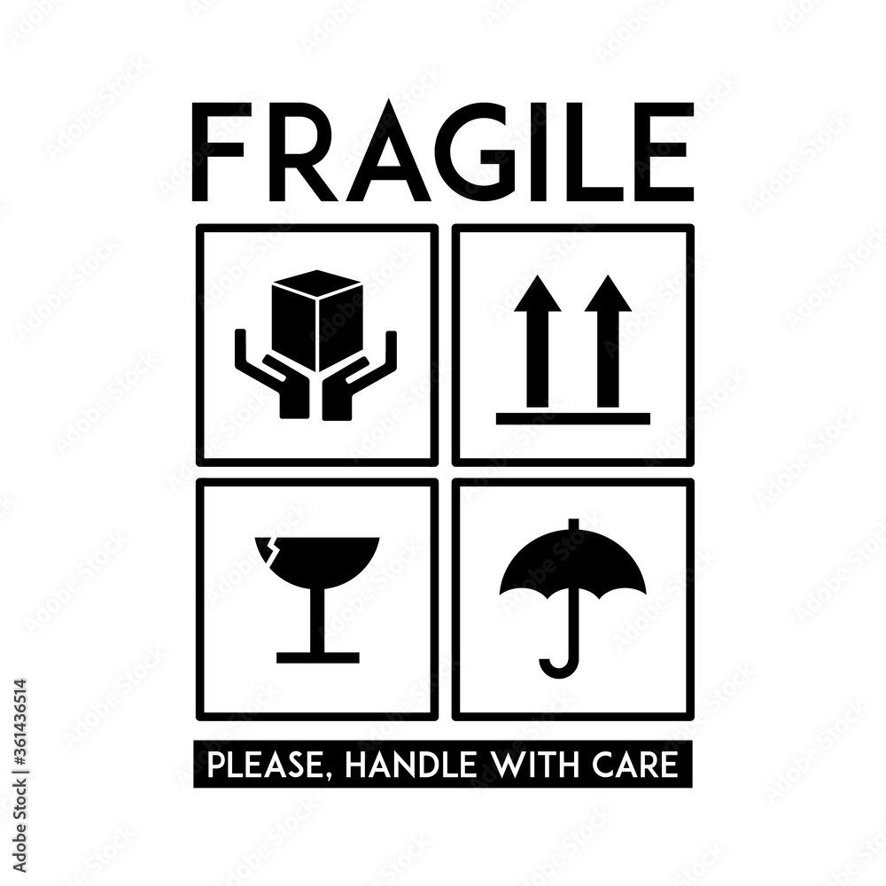 Stock-Vektorgrafik „Fragile Label Design Template Badge Sticker inside Fragile Label Printable