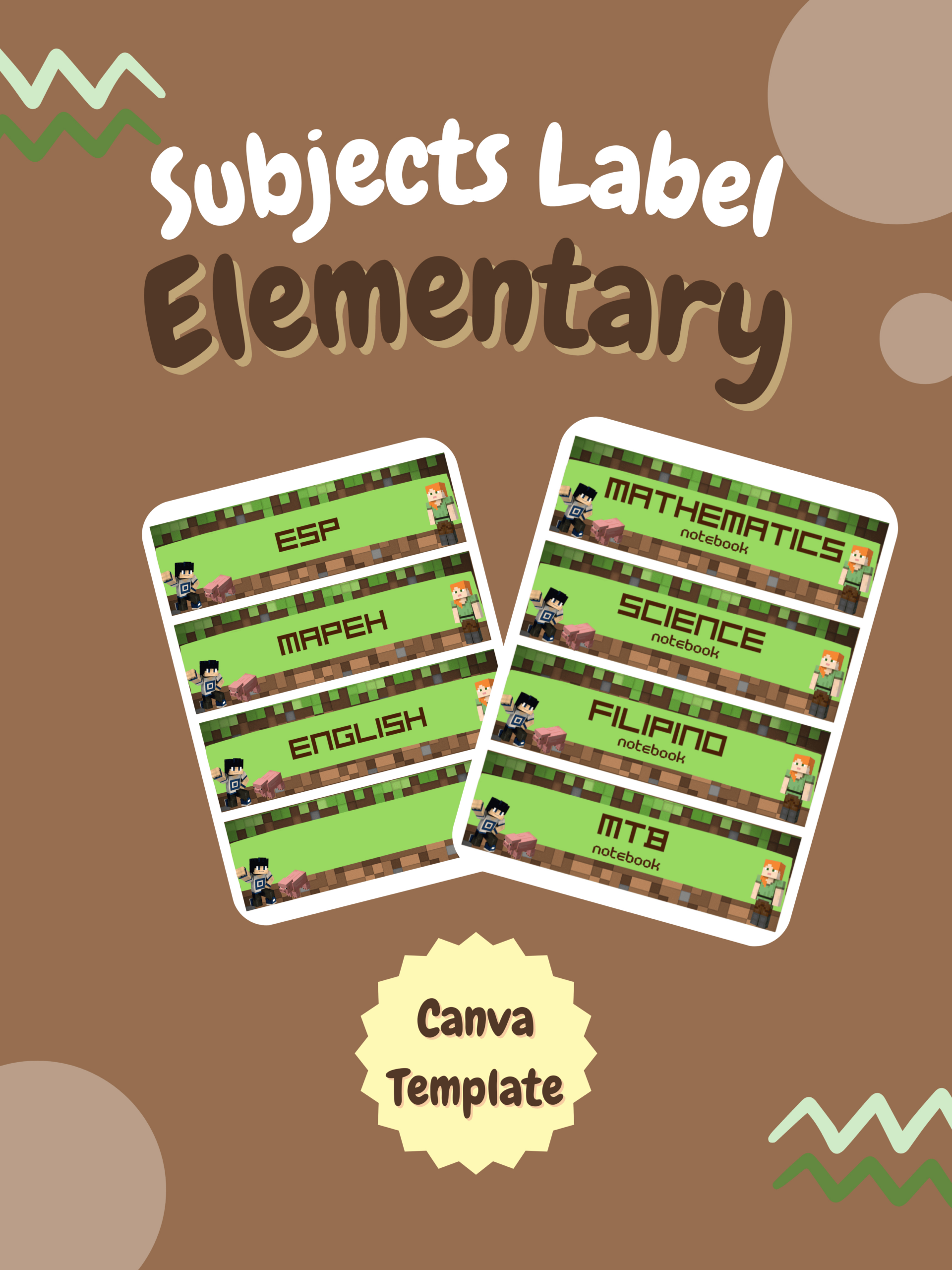Subject Label For Elementary Notebook (Minecraft) Editable Canva pertaining to Minecraft Subject Label Printable