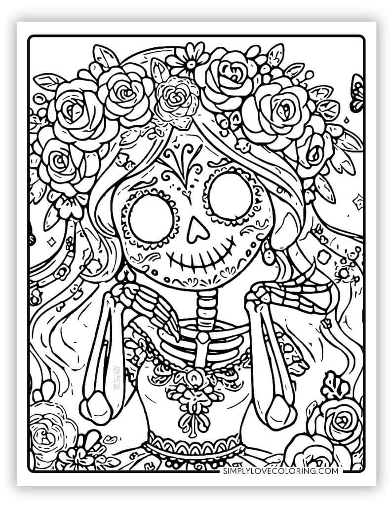 Sugar Skull Coloring Pages (Free Pdf Printables) - Simply Love throughout Free Printable Sugar Skull Coloring Pages