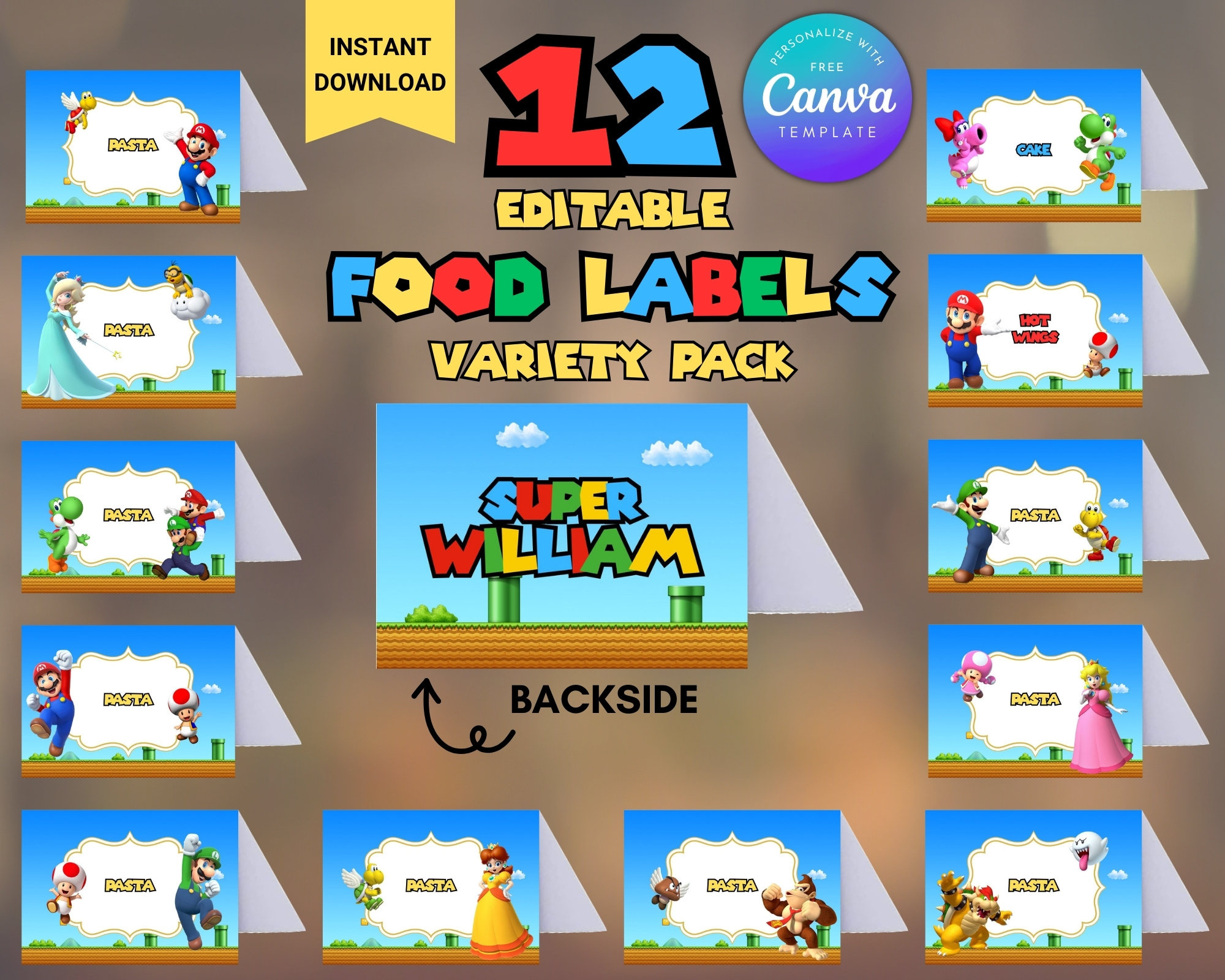 Super Mario Food Tent Labels: Editable Birthday Party Decor regarding Free Printable Super Mario Party Food Labels