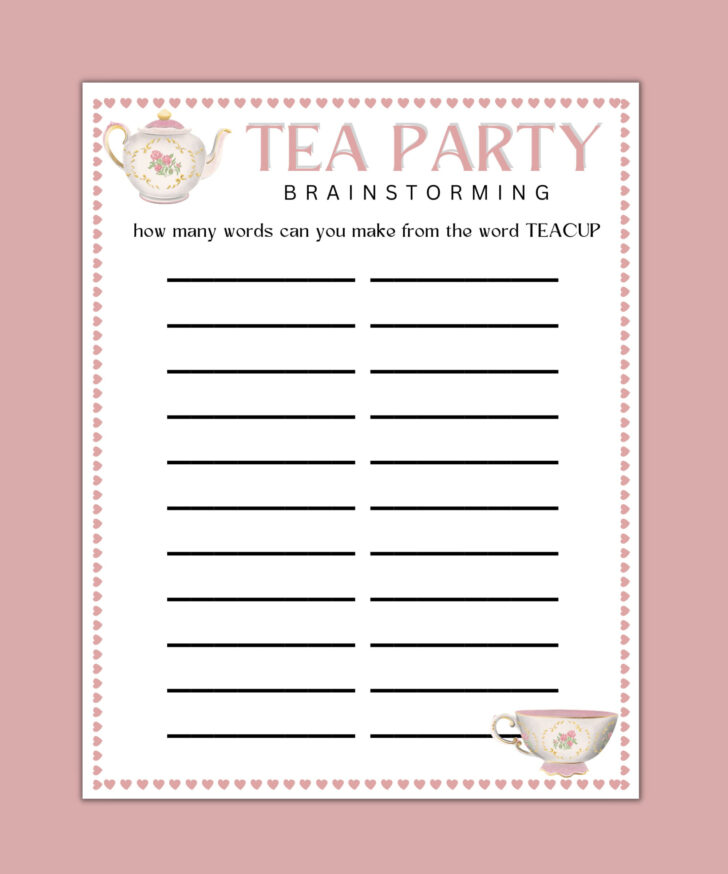 Free Printable Tea Party Games For Adults