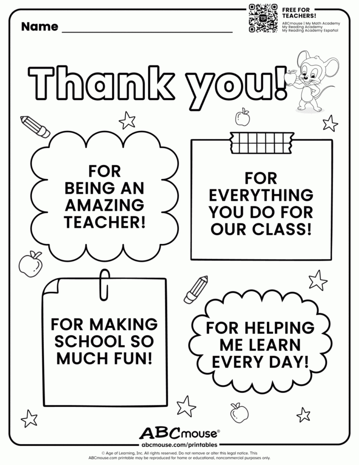 Free Printable Thank You Teacher Coloring Pages