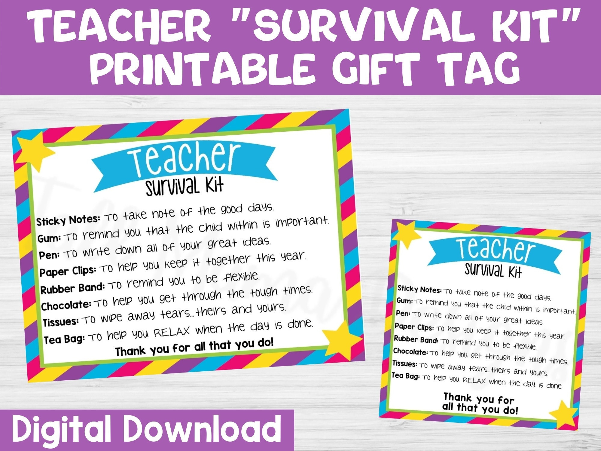 Teacher Survival Kit Printable Gift Tag, First Day Of School Gift intended for Free Printable Teacher Survival Kit Label Printable