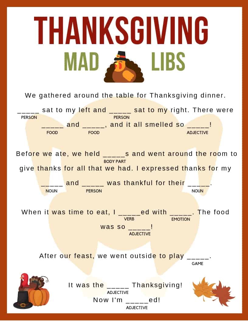 Thanksgiving Mad Libs - Jac Of All Things for Free Printable Thanksgiving Mad Libs