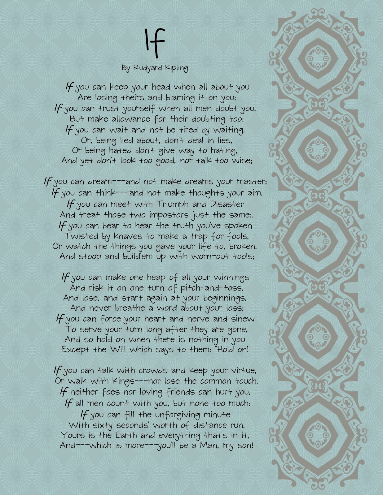 The Brown Eyes Have It: &amp;quot;If&amp;quot;Rudyard Kipling - Printable for Free Printable Copy Of If By Rudyard Kipling