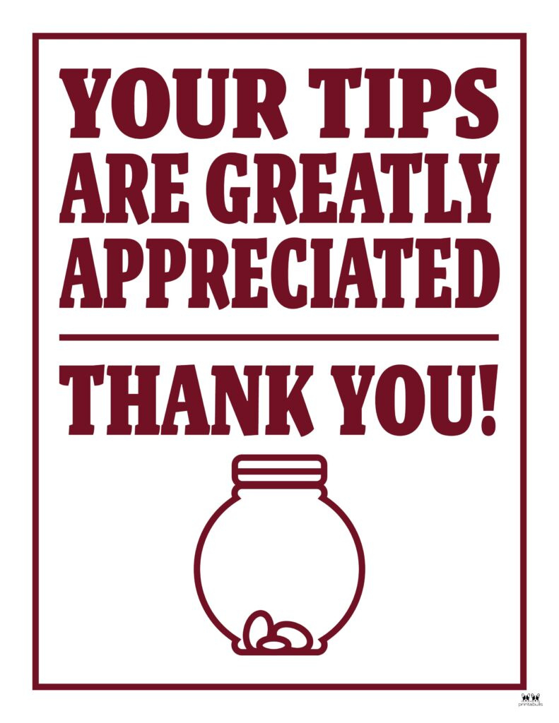 Tip Jar Signs - 12 Free Printables | Printabulls with regard to Free Printable Tip Jar Signs