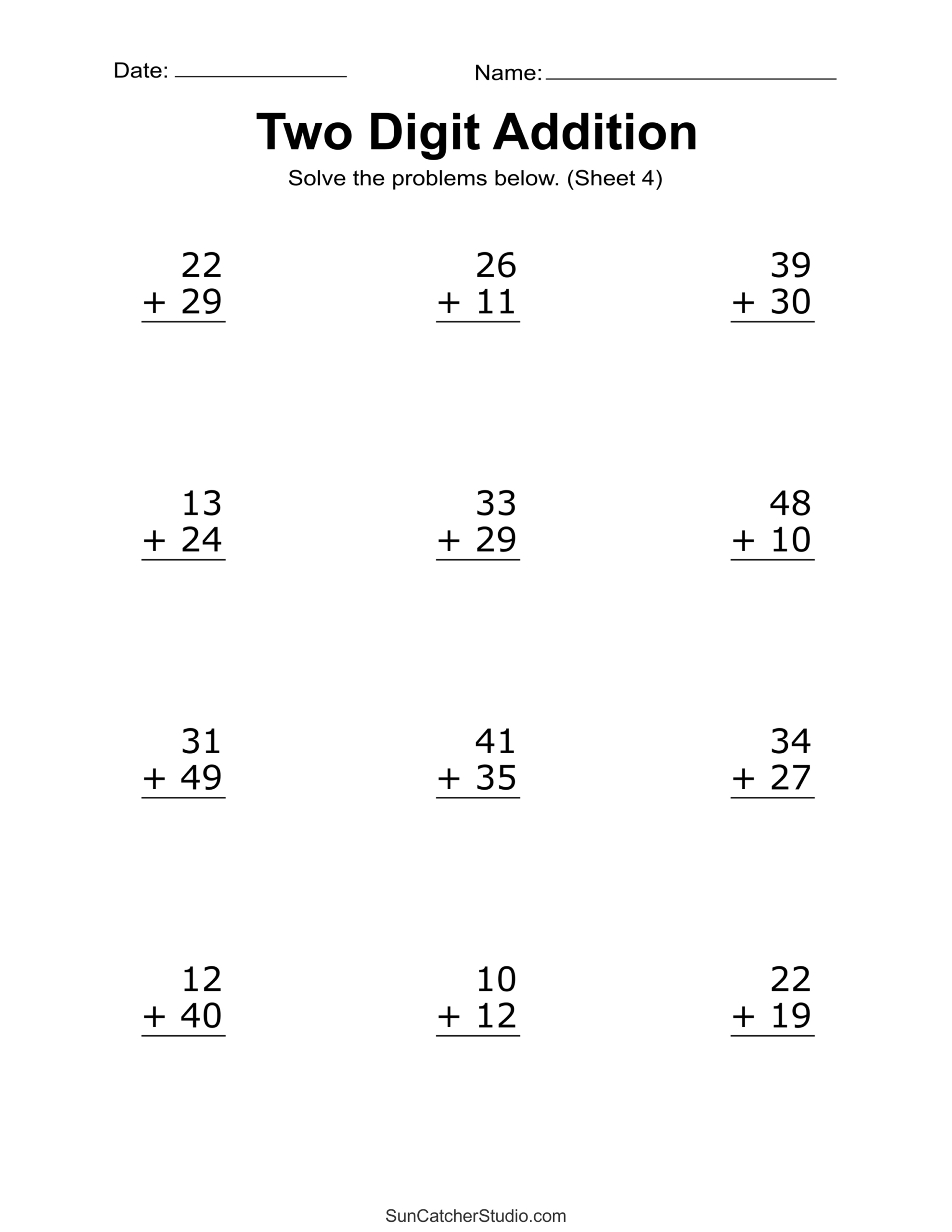 Two Digit Addition Worksheets (Printable 2-Digit Problems) – Free with regard to Free Printable Math Addition Worksheets