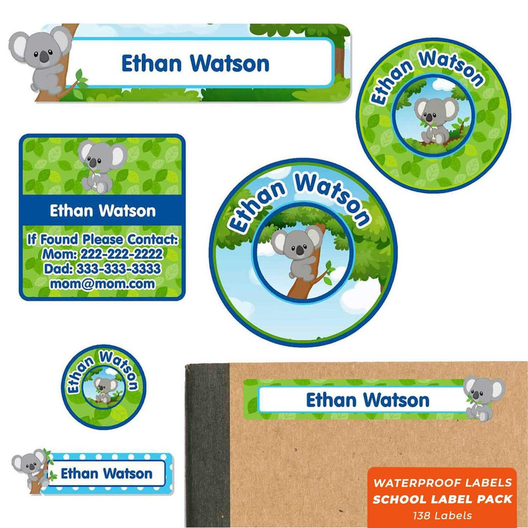 Ultimate School Label Pack, Koala (Blue) - Etsy Canada intended for Koala Printable Label Template